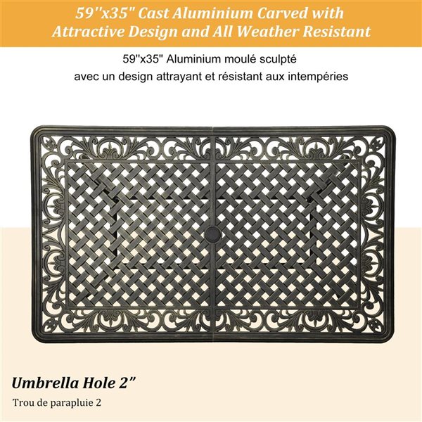 Clihome 7-Piece Aluminum Rectangle Diamond Pattern Table Patio Dining Set - Diamond Pattern Chairs