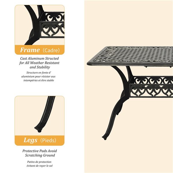Clihome 7-Piece Aluminum Rectangle Diamond Pattern Table Patio Dining Set - Diamond Pattern Chairs