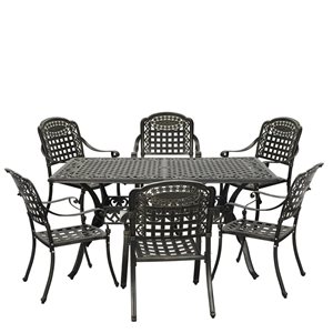 Clihome 7-Piece Aluminum Rectangle Diamond Pattern Table Patio Dining Set - Cherckerboard Pattern Chairs