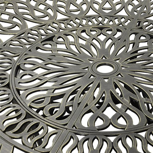 Clihome 7-Piece Aluminum Round Interlace Table Patio Dining Set - Cherckerboard Pattern Chairs