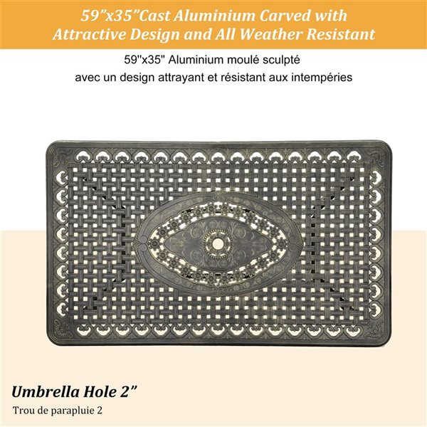 Clihome Rectangular Checkerboard Aluminum Patio Table - 29 H x 59 L x 35-in W