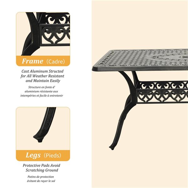 Clihome Rectangular Checkerboard Aluminum Patio Table - 29 H x 59 L x 35-in W