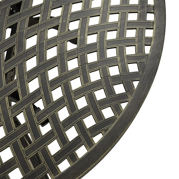 Clihome 5-Piece Aluminum Round Diamond Pattern Table Patio Dining Set - Cherckerboard Pattern Chairs