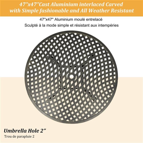 Clihome 5-Piece Aluminum Round Diamond Pattern Table Patio Dining Set - Cherckerboard Pattern Chairs