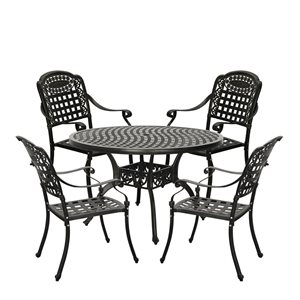 Clihome 5-Piece Aluminum Round Diamond Pattern Table Patio Dining Set - Cherckerboard Pattern Chairs