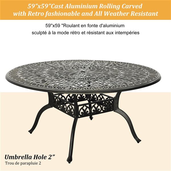 Clihome 7-Piece Aluminum Round Interlace Table Patio Dining Set - Diamond Pattern Chairs