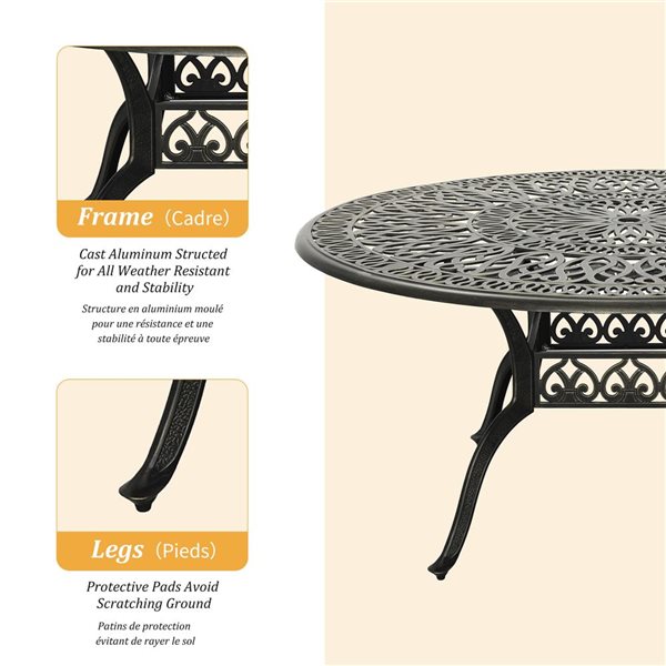 Clihome 7-Piece Aluminum Round Interlace Table Patio Dining Set - Diamond Pattern Chairs