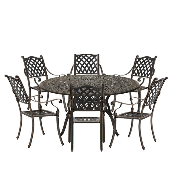 Clihome 7-Piece Aluminum Round Interlace Table Patio Dining Set - Diamond Pattern Chairs