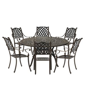 Clihome 7-Piece Aluminum Round Interlace Table Patio Dining Set - Diamond Pattern Chairs