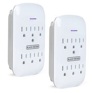 BLACK+DECKER 2-Pack 6-Outlet 900 Joules 1875-Watt Indoor Wall Tap Surge Protector