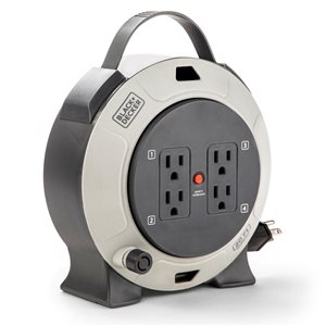 Enrouleur de cordon d'extension rétractable BLACK+DECKER 20 pieds avec 4 prises, cable SJT 16AWG