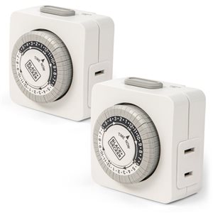 BLACK+DECKER 2-Pack Indoor Programmable Light Timers with Polarized Outlet - Analog Timer Outlet 30 Minute Intervals