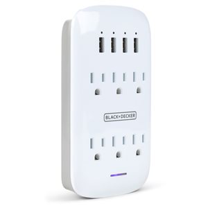 BLACK+DECKER USB 6-Outlet 1200 Joules 1875-Watt Indoor Wall Tap Surge Protector