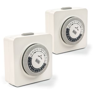 BLACK+DECKER 2-Pack Indoor Programmable Light Timers - 2 Grounded Outlets Analog Timer Outlet 30 Minute Intervals for Lights