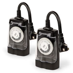 BLACK+DECKER  2-Pack Outdoor Timer with 2 Grounded Outlets - Waterproof Outlet Timer with 30-Minute Intervals for Lights