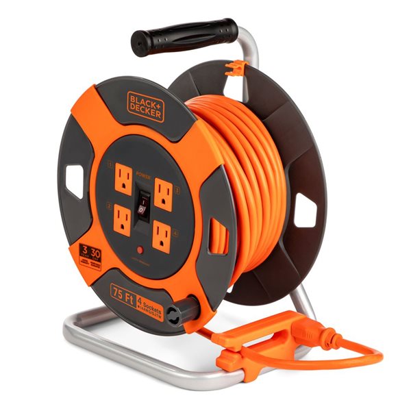 BLACK+DECKER 75-ft Retractable Extension Cord Reel with 4 Outlets, Easy  Handle Rewind & Heavy-Duty 14AWG SJTW Cable BDXPA0063