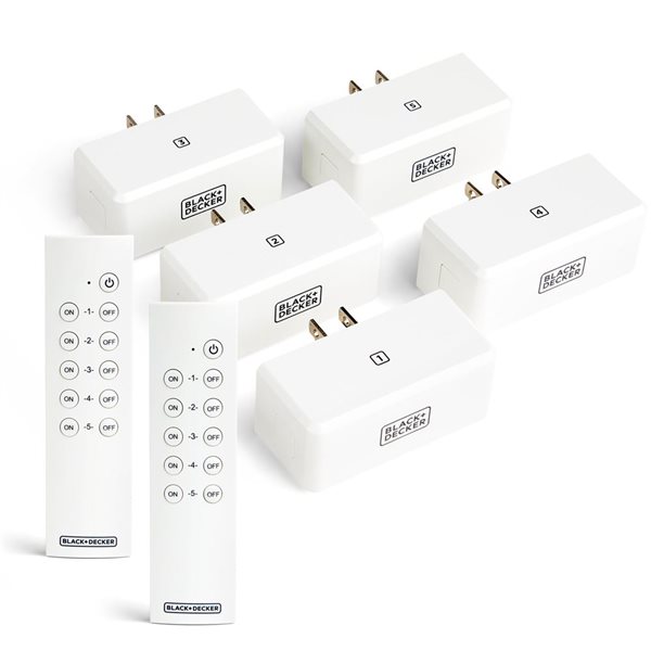 Prise télécommandée sans fil BLACK+DECKER avec 5 prises mises à la terre et 2 télécommandes