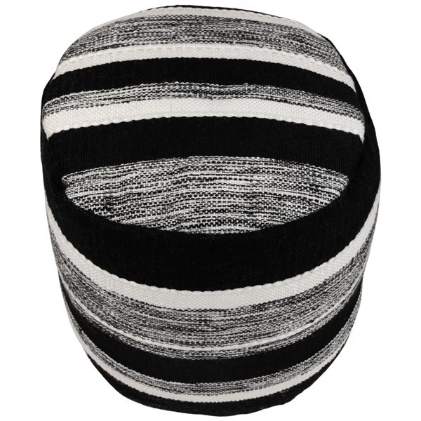 Northlight Black and White Striped Outdoor Woven Pouf Ottoman 18-in