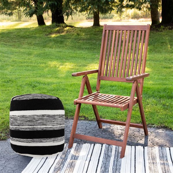 Northlight Black and White Striped Outdoor Woven Pouf Ottoman 18-in