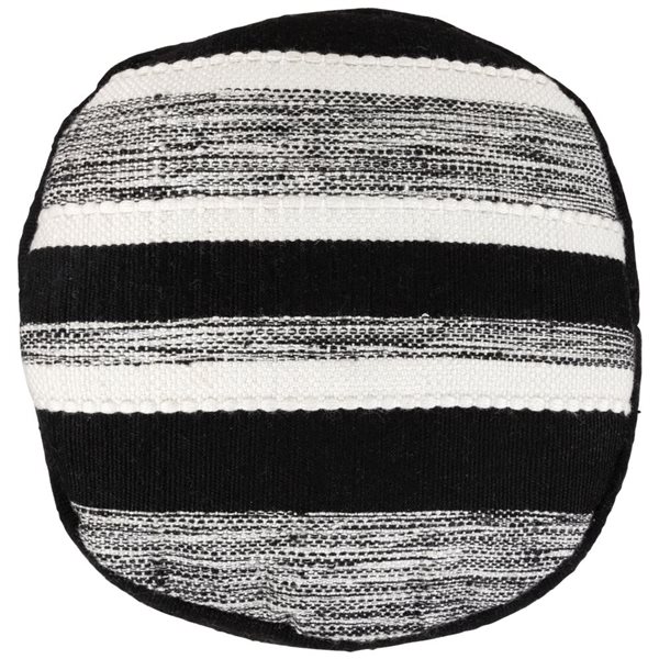 Northlight Black and White Striped Outdoor Woven Pouf Ottoman 18-in