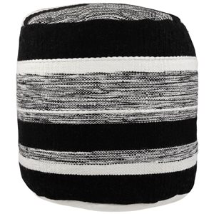 Northlight Black and White Striped Outdoor Woven Pouf Ottoman 18-in