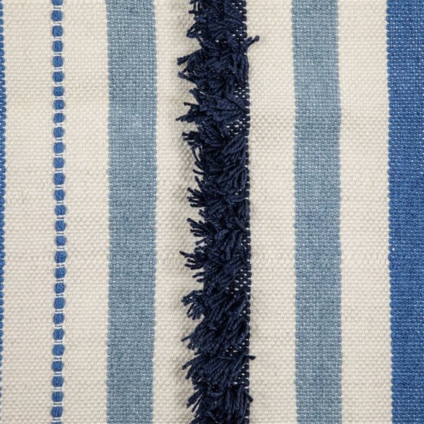 Northlight 3.5-ft x 2.25-ft Blue Cream and Black Striped Handloom Woven Outdoor Rectangular Throw Rug