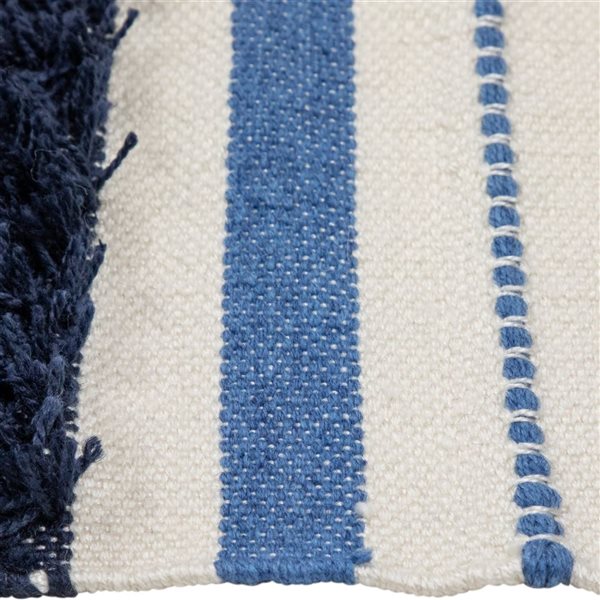 Northlight 3.5-ft x 2.25-ft Blue Cream and Black Striped Handloom Woven Outdoor Rectangular Throw Rug