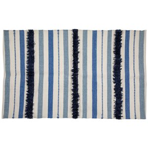 Northlight 3.5-ft x 2.25-ft Blue Cream and Black Striped Handloom Woven Outdoor Rectangular Throw Rug