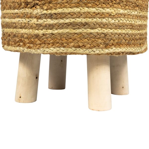 Northlight Beige Braided Jute and Wood Handmade Three Legged Foot Stool 15-in