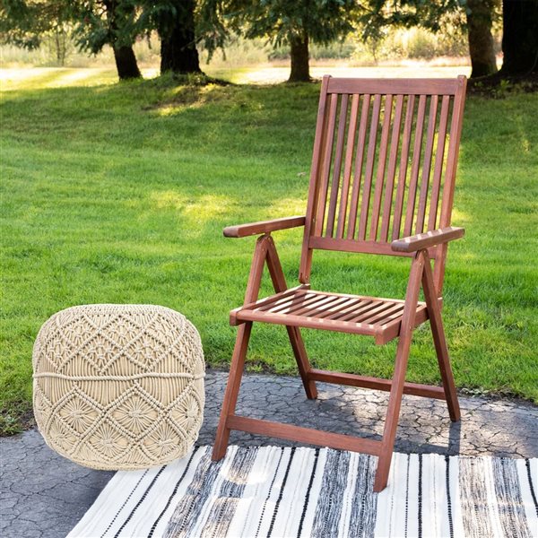 Northlight Solid Cream Macrame Round Handmade Natural Cotton Pouf 18-in