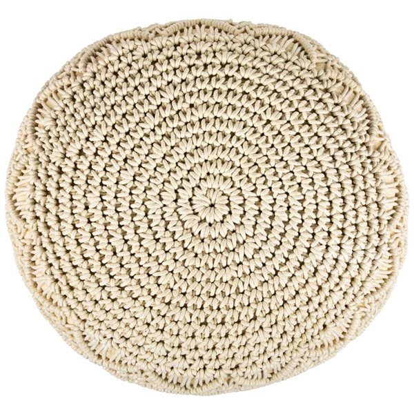 Northlight Solid Cream Macrame Round Handmade Natural Cotton Pouf 18-in