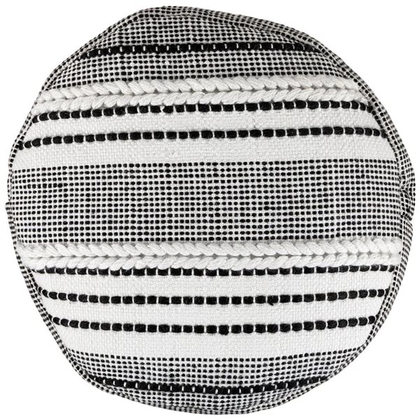 Northlight White and Black Striped Outdoor Woven Pouf Ottoman 18-in