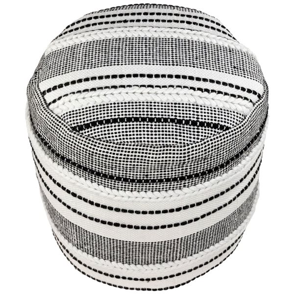 Northlight White and Black Striped Outdoor Woven Pouf Ottoman 18-in