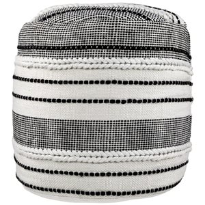 Northlight White and Black Striped Outdoor Woven Pouf Ottoman 18-in