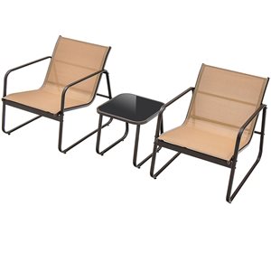 Costway 3 Pieces Patio Conversation Set Outdoor Metal Chair & Table Tempered Glass Top
