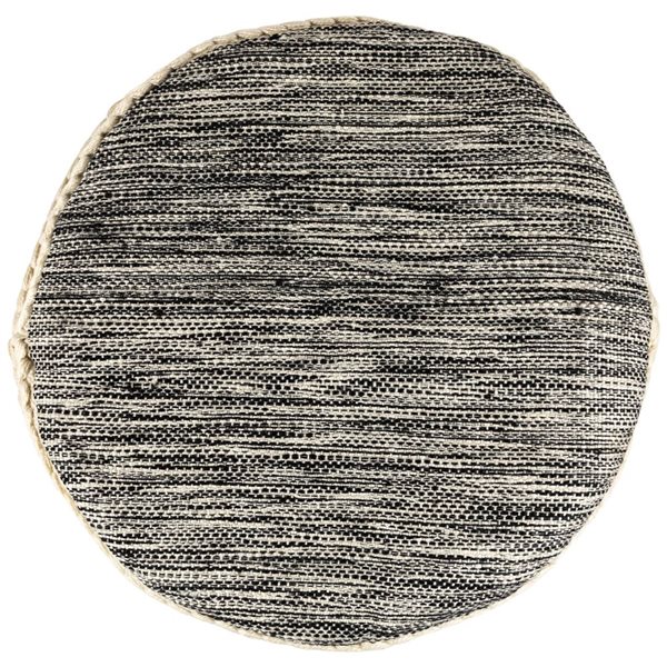 Northlight Striped Cream and Black Outdoor Woven Pouf Ottoman 18-in