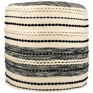 Northlight Striped Cream and Black Outdoor Woven Pouf Ottoman 18-in