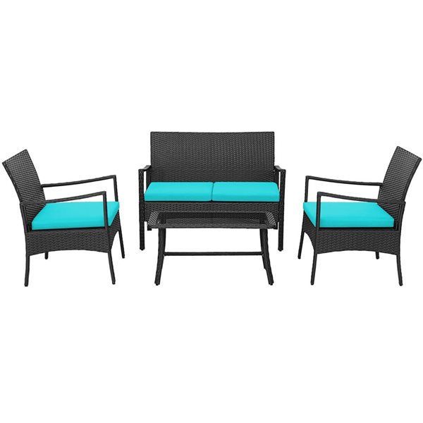 Image of Costway | 4-Piece Patio Wicker Furniture Set Cushioned Chairs& Loveseat With Coffee Table Garden | Rona