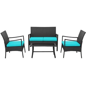 Costway 4-piece Patio Wicker Furniture Set Cushioned Chairs& Loveseat with Coffee Table Garden