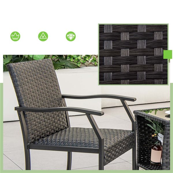 Costway 3 -piece Patio Conversation Set Wicker Chair Tempered Glass Table Cushioned Seat