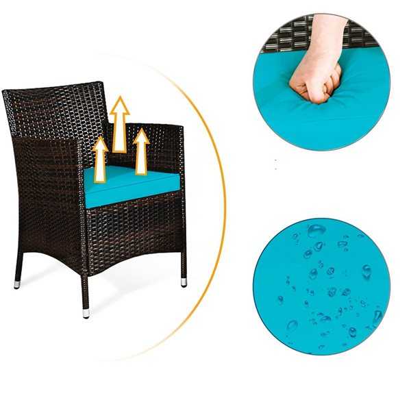 Costway 8-piece Rattan Patio Cushioned Sofa Chair Coffee Table Turquoise