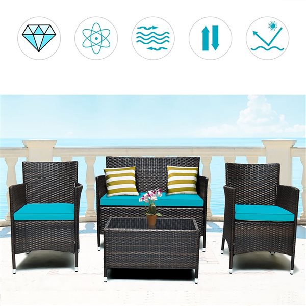 Costway 8-piece Rattan Patio Cushioned Sofa Chair Coffee Table Turquoise