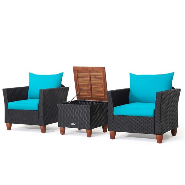 Costway 3-piece Rattan Patio Furniture Set Cushioned Sofa Storage