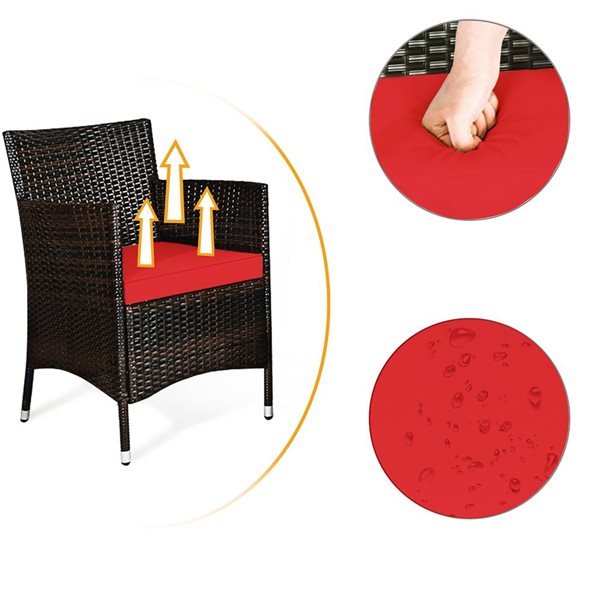 Costway 4-piece Rattan Patio Furniture Set Cushioned Sofa Chair Coffee Table Red