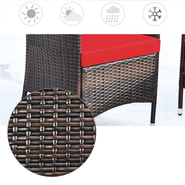 Costway 4-piece Rattan Patio Furniture Set Cushioned Sofa Chair Coffee Table Red