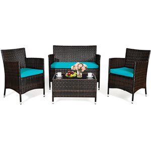 Costway 4-piece Outdoor Patio PE Rattan Wicker Table Shelf Sofa Furniture Set With Cushion