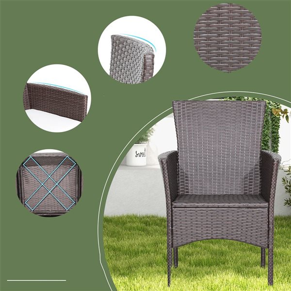 Costway 3-piece Patio Wicker Dining Set Acacia Wood Table Top with Cushioned Chairs Garden