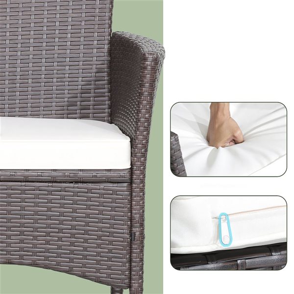 Costway 3-piece Patio Wicker Dining Set Acacia Wood Table Top with Cushioned Chairs Garden