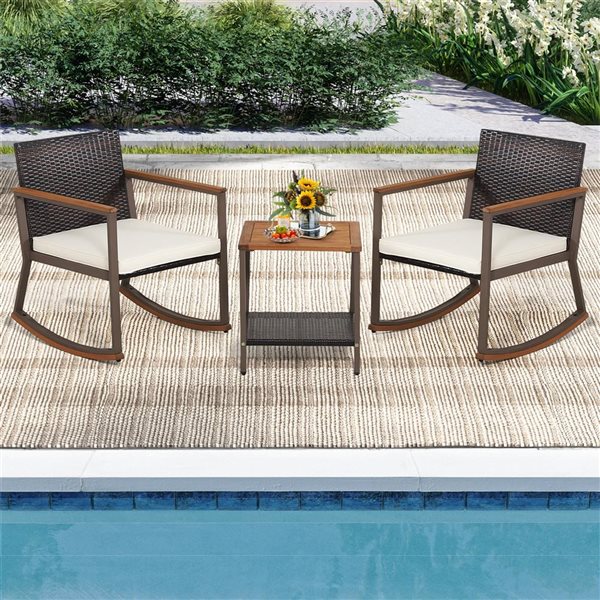 Cushion Outdoor Rocking Chair Rona Costway 3-piece Rattan Patio