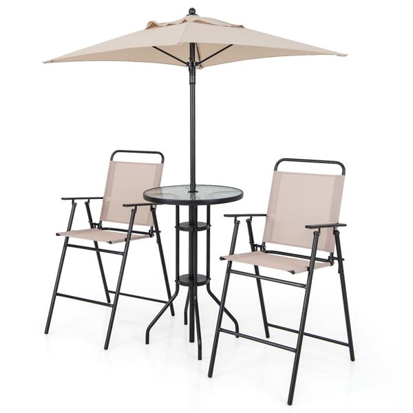 Image of Costway | 4-Piece Patio Bistro Set Folding Counter Height Chairs Round Bar Table& Umbrella | Rona